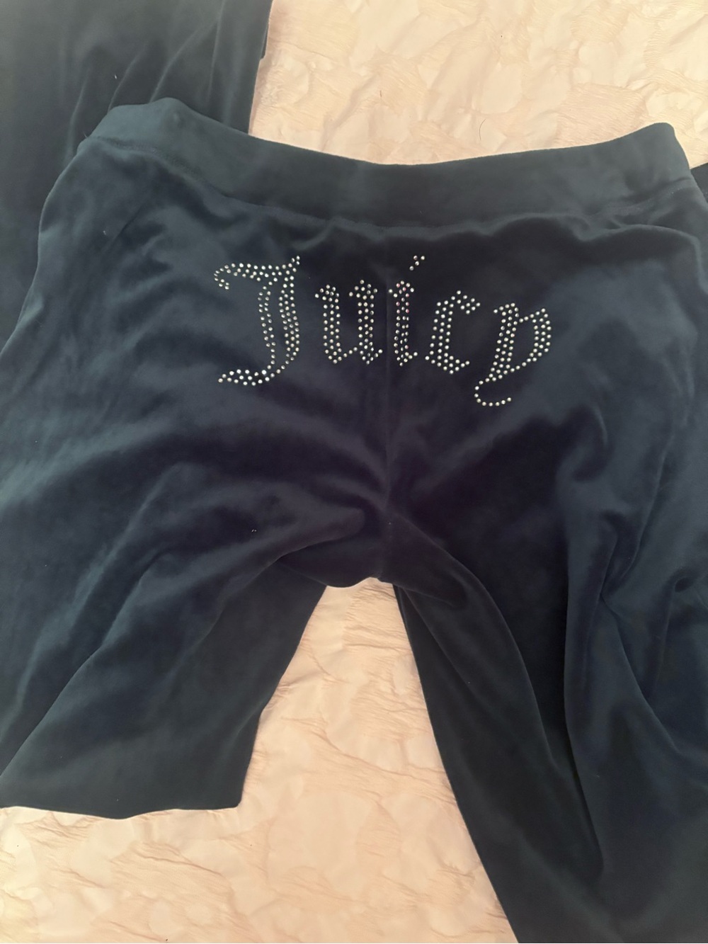 Juicy Couture Black Velour Joggers with Rhinestone 'Juicy' Back Logo